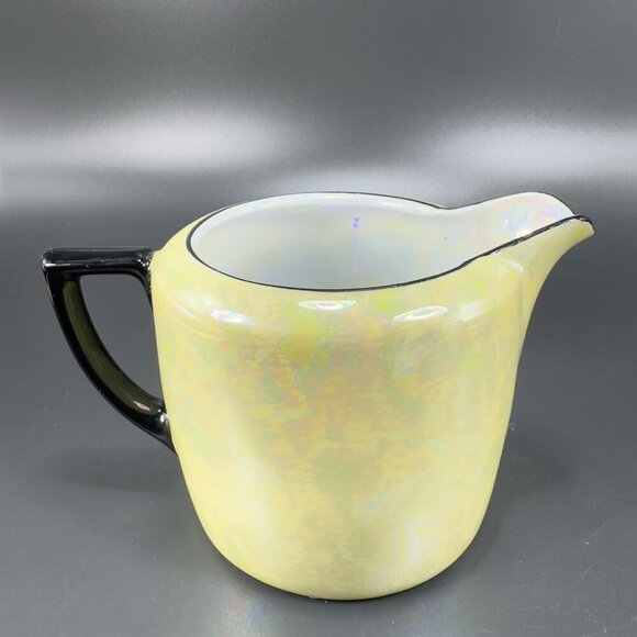 VIntage Czech China Porcelain Lusterware Yellow Black Small Pitcher Creamer VTG - Picture 7 of 12